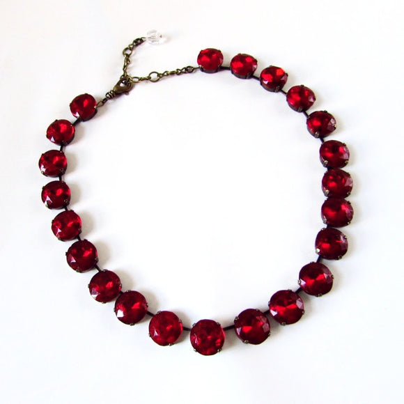 Ruby Red Collet Necklace - Medium Round