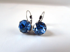 Light Blue Crystal Earrings - Small Round