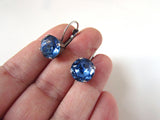 Light Blue Crystal Earrings - Small Round