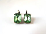 Peridot Green Crystal Earrings - Large Octagon