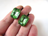 Peridot Green Crystal Earrings - Large Octagon