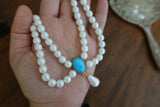 Festoon Necklace - Pearl and Turquoise with Dangle