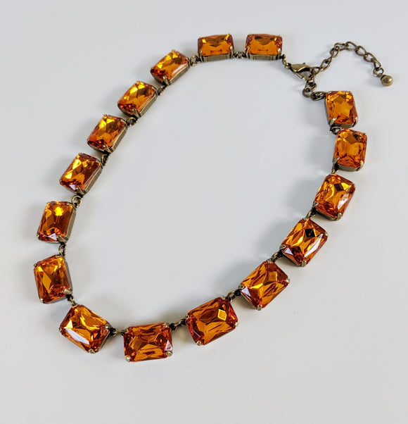 Orange Topaz Collet Necklace - Large Octagon