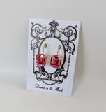 Rose Pink Swarovski Crystal Earrings - Small Octagon