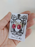 Rose Pink Swarovski Crystal Earrings - Small Octagon