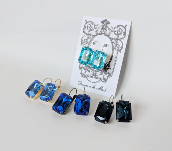 Blue Crystal Earrings - Large Octagon