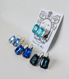 Blue Crystal Earrings - Large Octagon