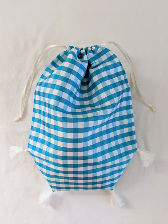 Reticule with Tassels - Blue and White check