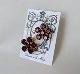 Floral Earrings - Garnet Round Crystals