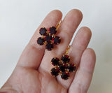 Floral Earrings - Garnet Round Crystals