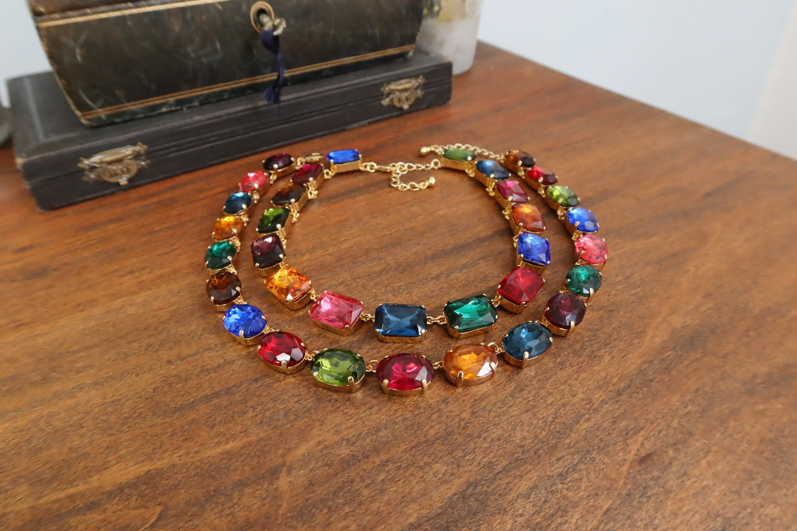Harlequin Jewel Toned Collet Necklace - Large Oval or Large