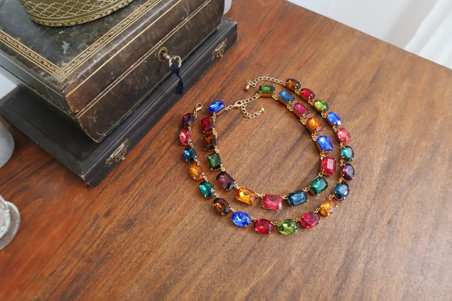 Harlequin Jewel Toned Collet Necklace - Large Oval or Large