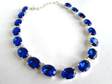 Sapphire Blue Crystal Riviere Necklace - Medium Oval