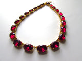 Dark Pink Crystal Collet Necklace - Medium Oval