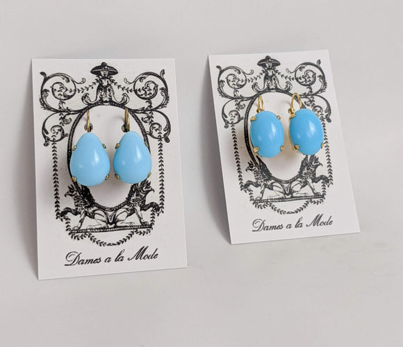 Light Blue Turquoise Earrings - Large Oval, Large Teardrop