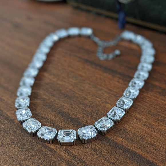 Clear Crystal Collet Necklace - Small Octagon