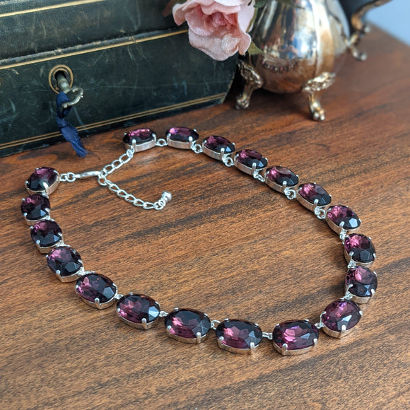 Amethyst Purple Collet Necklace - Large Oval