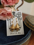 Gold Filigree Pear Earrings - Victorian