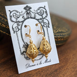 Gold Filigree Pear Earrings - Victorian
