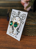 Emerald Crystal and Pearl Earring - Medium Oval Stone, medium Pearl