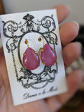 Pink Moonstone Earrings - Large Teardrop