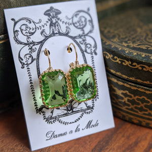 Peridot Green Swarovski Earrings - Large Octagon Crown