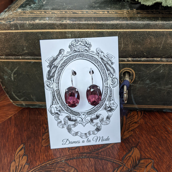 Amethyst Purple Crystal  Earrings - Medium Oval