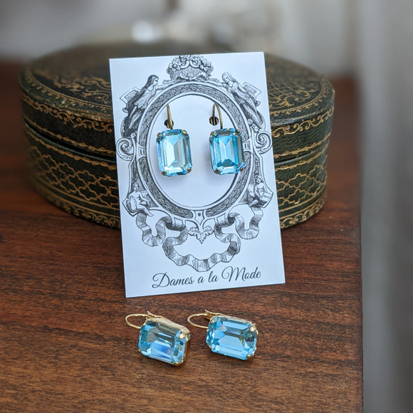 Aquamarine Swarovski Crystal Earrings - Medium Octagon SALE