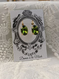 Olive Green Crystal Earrings - Medium Oval
