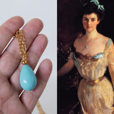 Edwardian Turquoise Pendant Necklace - Coral, Pearl, Turquoise Teardrop