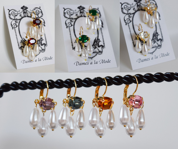 ON SALE!  Silver Plated - Girandole Earrings - Small Crystal and Pearl