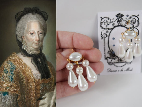 Girandole Earrings - Large Double Pearl