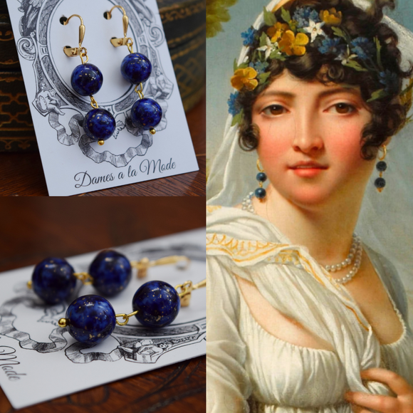 Lapis Lazuli 2-Stone Dangle Bead Earrings