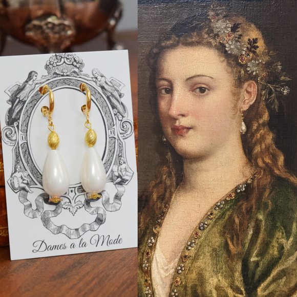 Renaissance Pearl and Gold Earrings - Titian Inspired