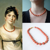Coral Necklace - Empress Josephine with Golden Beads