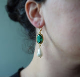 Emerald and Pearl Crown Earrings