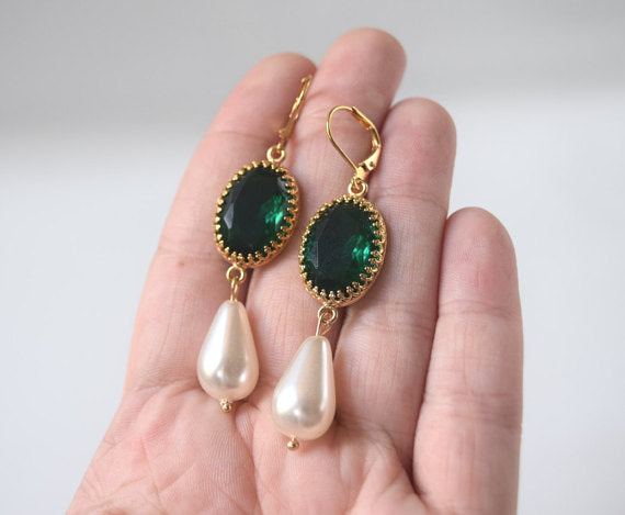 Emerald and Pearl Crown Earrings – Dames a la Mode