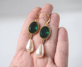 Emerald and Pearl Crown Earrings