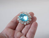 Aquamarine Blue Crystal Cluster Brooch