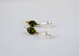 Olive Crystal and Pearl Earring - Medium Oval Stone, medium Pearl