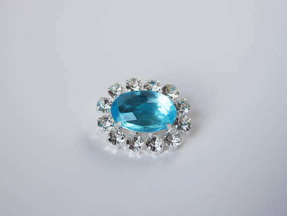 Aquamarine Blue Crystal Cluster Brooch