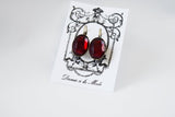 Garnet Crystal Mirror Back Earrings - Large Oval