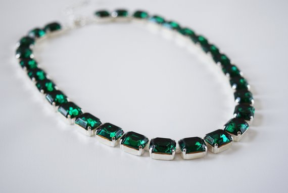 Emerald green crystal necklace outlet
