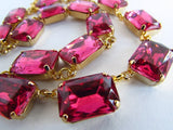 Dark Pink Crystal Collet Necklace - Large Octagon