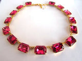 Dark Pink Crystal Collet Necklace - Large Octagon