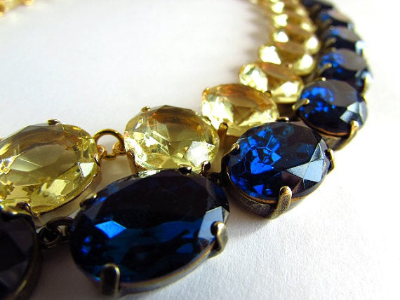 Montana Sapphire Crystal Necklace Large Oval Navy Riviere