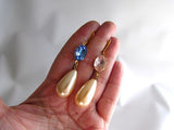 Pearl and Rhinestone Earrings - Medium Oval, Large Pearl