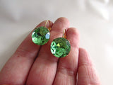 Peridot Green Paste Glass Earrings - Medium Round