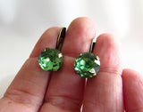 Apple Green Peridot Crystal Earrings - Small Round