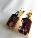 Light Amethyst Purple Crystal Earrings - Large Octagon 2 stone